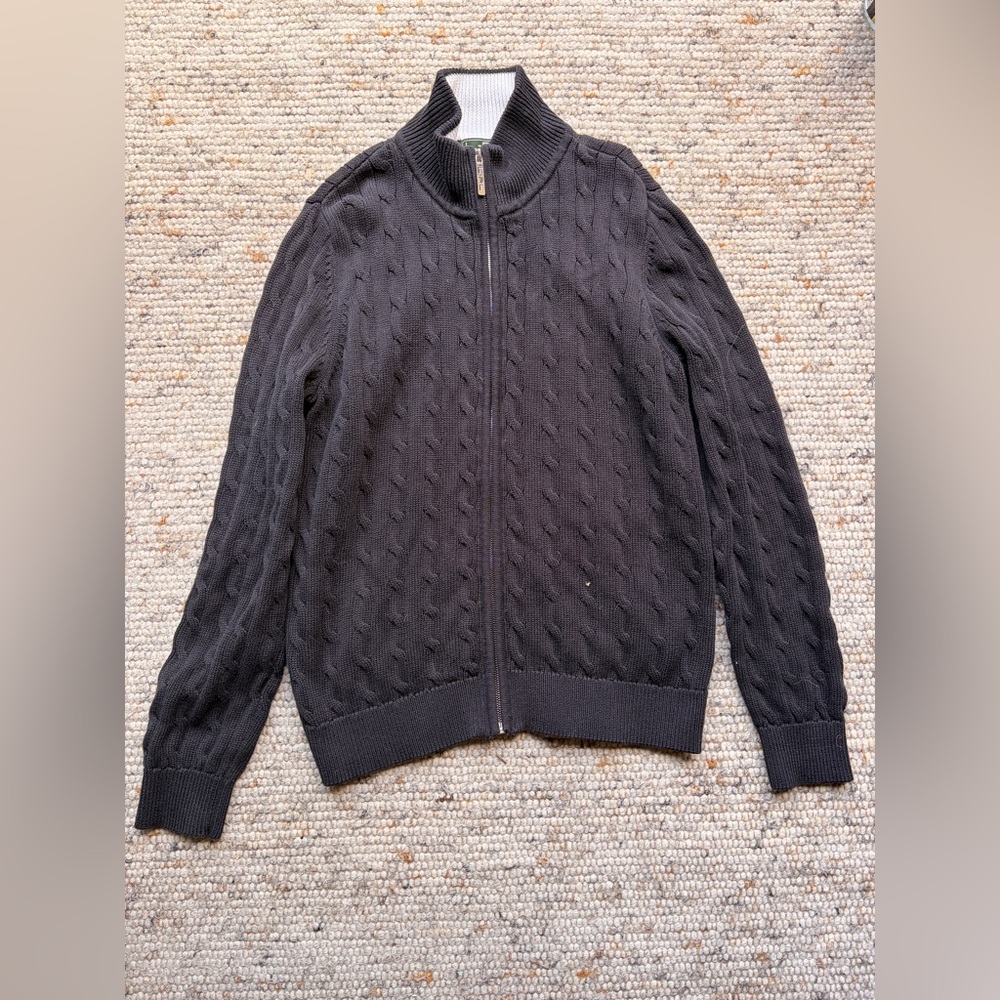 Lauren Ralph Lauren Active Black Cable Knit Sweater zip up large